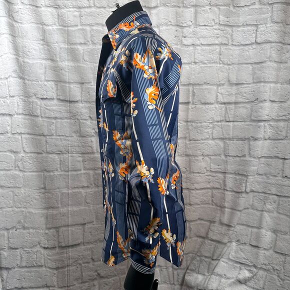 Lee Western Acorn Autumn Men's Small Long Sleeve Cowboy Shirt Extra Long Tails - Picture 5 of 11